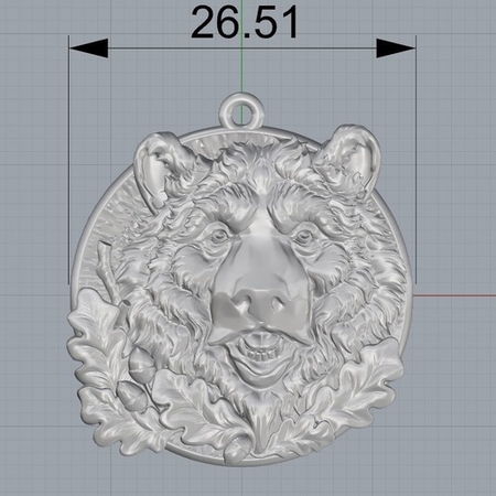 Oso de la cabeza colgante medallón de la joyería de la impresión 3D de la modelo