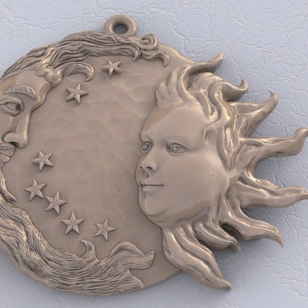 Sol y luna, hombre y mujer de la reunión colgante medallón de la joyería de la impresión 3D de la modelo