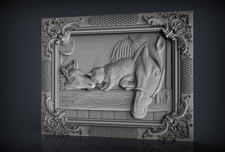  Horse her cub and a cat farm cnc router  3d model for 3d printers